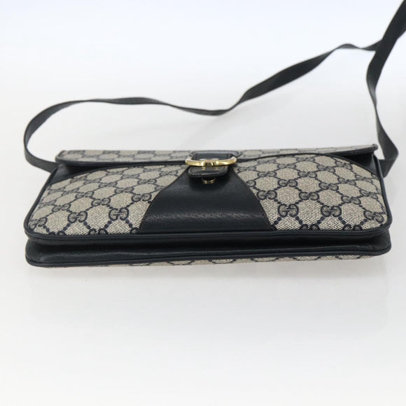 GUCCI GG Supreme Shoulder Bag PVC Navy Gold Auth 173579