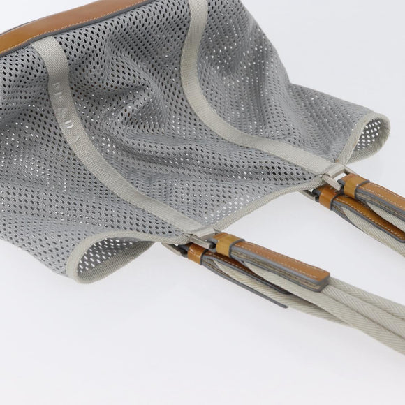 PRADA Mesh Sports Hand Bag Nylon patent leather Gray Silver Auth 173584