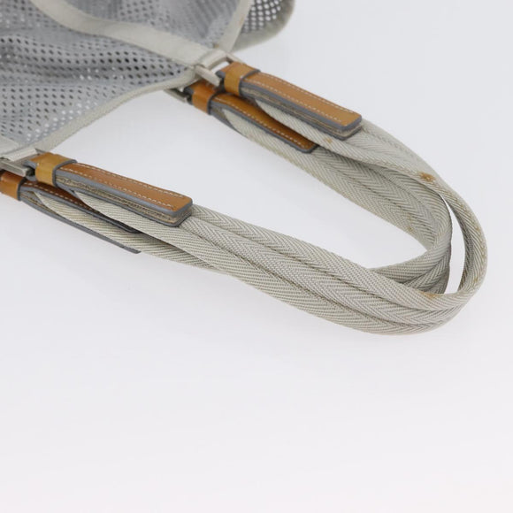 PRADA Mesh Sports Hand Bag Nylon patent leather Gray Silver Auth 173584