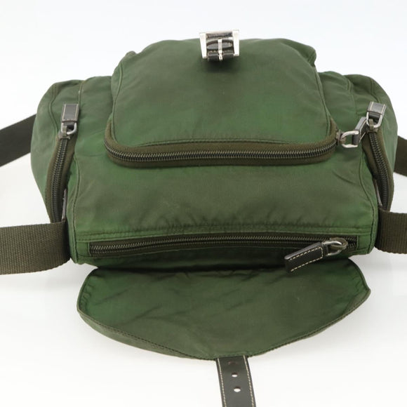 PRADA Shoulder Bag Nylon Khaki Silver Auth 173585