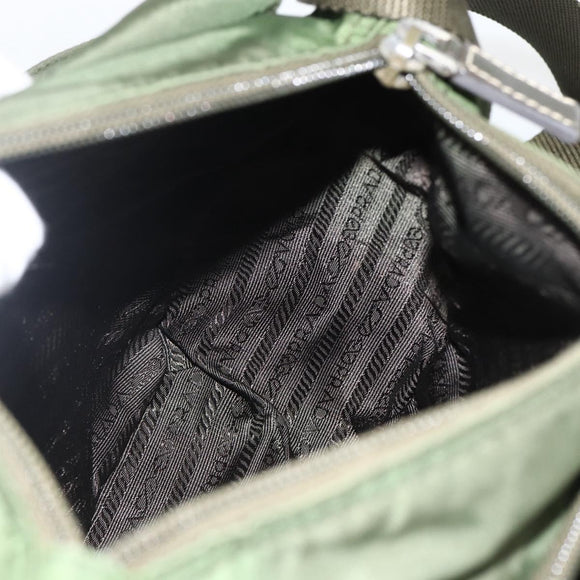 PRADA Shoulder Bag Nylon Khaki Silver Auth 173585