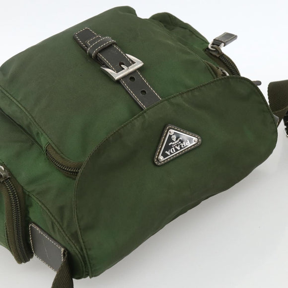 PRADA Shoulder Bag Nylon Khaki Silver Auth 173585
