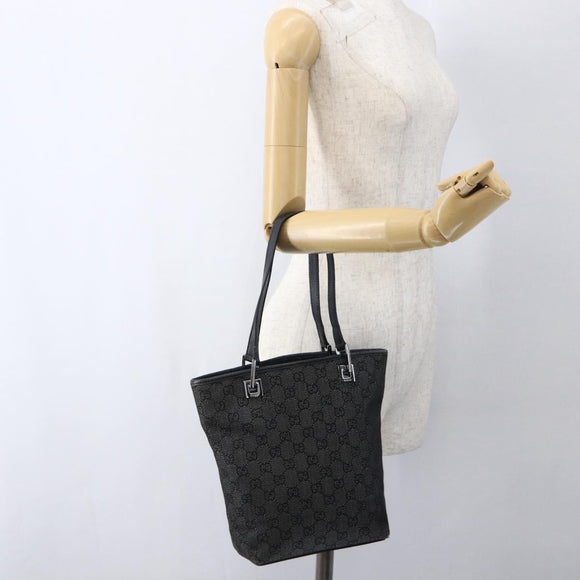 GUCCI GG Canvas Tote Bag Black Silver 31244 Auth 173595
