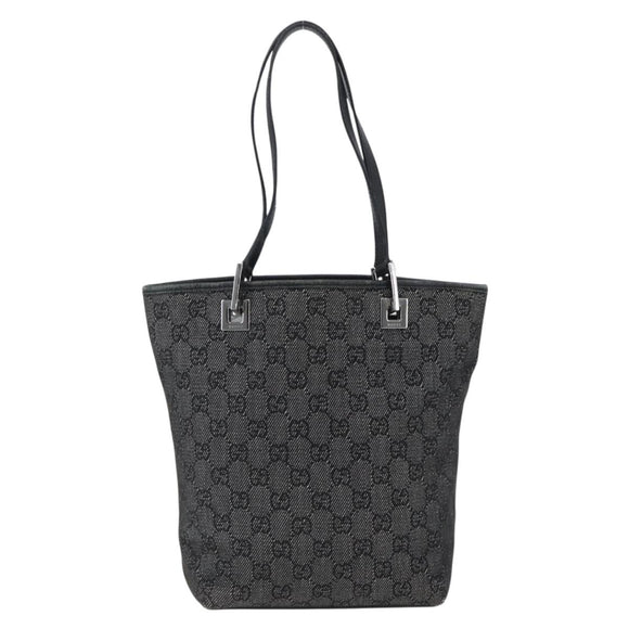 GUCCI GG Canvas Tote Bag Black Silver 31244 Auth 173595
