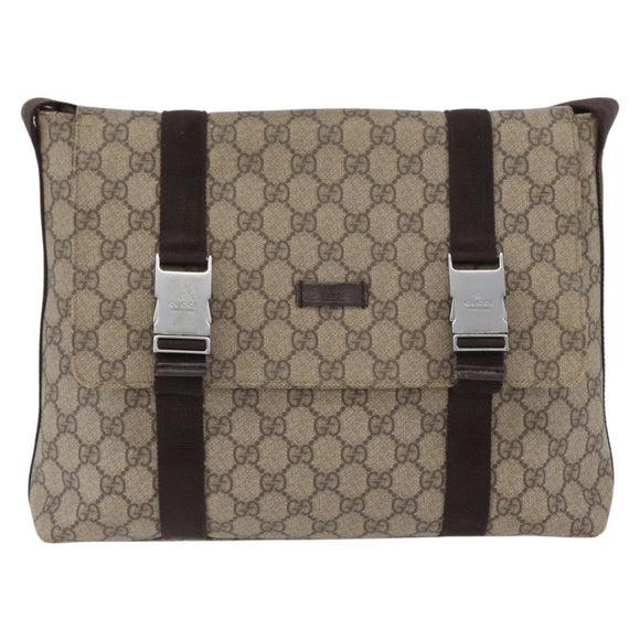 GUCCI GG Supreme Shoulder Bag PVC Leather Beige Silver 122373 Auth 173598