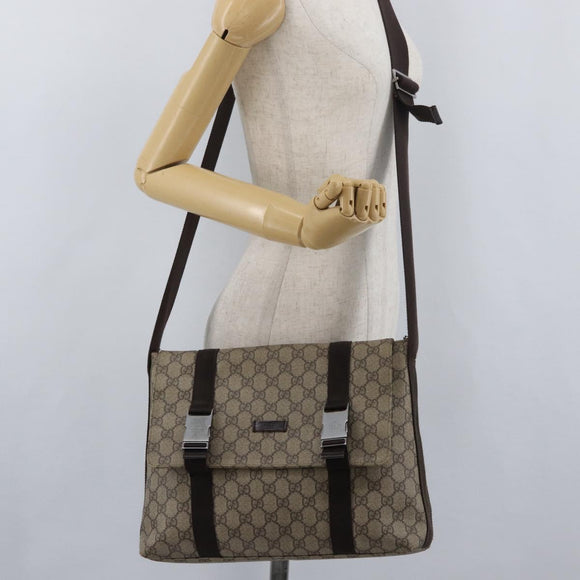 GUCCI GG Supreme Shoulder Bag PVC Leather Beige Silver 122373 Auth 173598