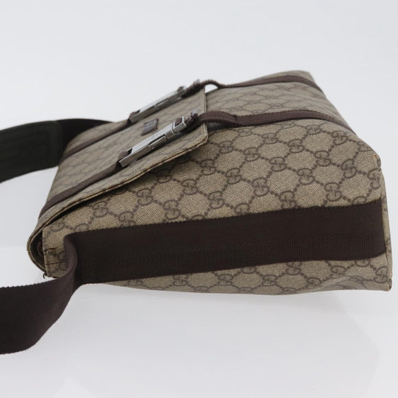 GUCCI GG Supreme Shoulder Bag PVC Leather Beige Silver 122373 Auth 173598