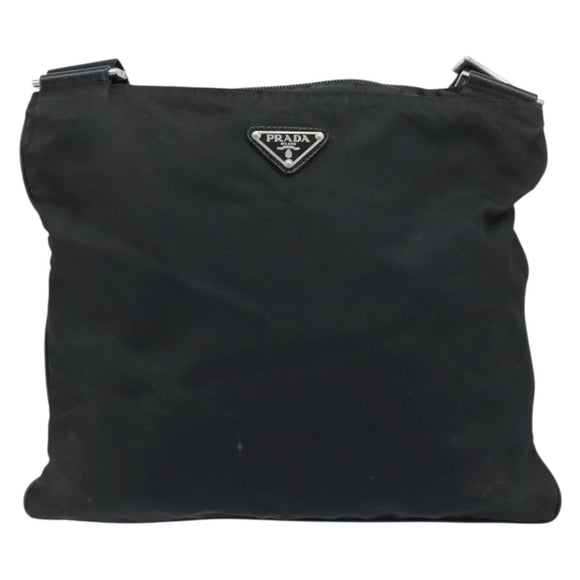 PRADA Shoulder Bag Nylon Black Silver Auth 173604