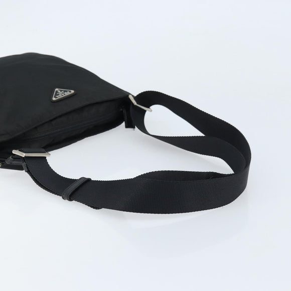 PRADA Shoulder Bag Nylon Black Silver Auth 173604