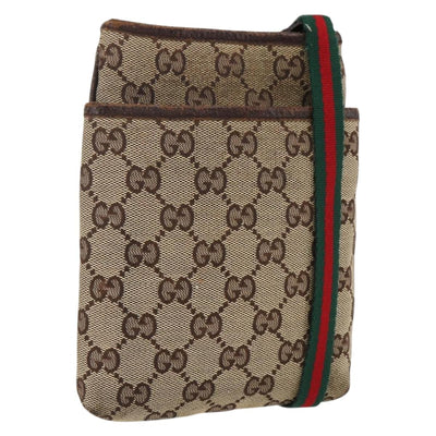 GUCCI GG Canvas Web Sherry Line Shoulder Bag PVC Beige 141863 Auth 173606