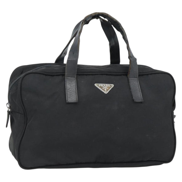 PRADA Handtas Nylon Zwart Zilver Auth 173607