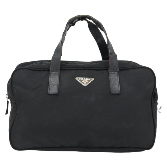 PRADA Handtas Nylon Zwart Zilver Auth 173607