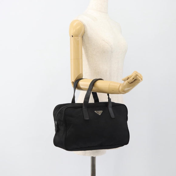 PRADA Handtas Nylon Zwart Zilver Auth 173607