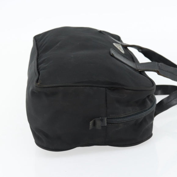 PRADA Handtas Nylon Zwart Zilver Auth 173607