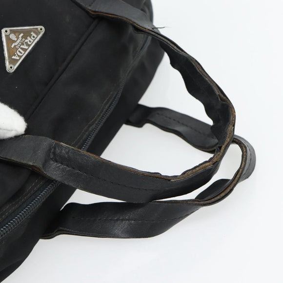 PRADA Handtas Nylon Zwart Zilver Auth 173607