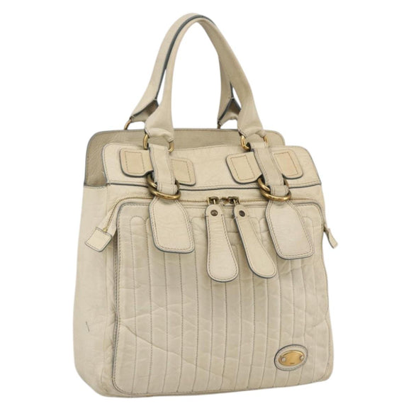 Chloe Tote Bag Leather Ivory Gold Auth 173609