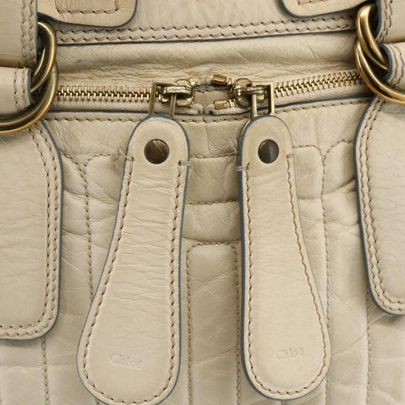 Chloe Tote Bag Leather Ivory Gold Auth 173609