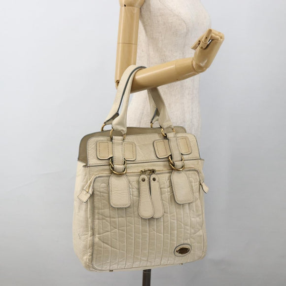 Chloe Tote Bag Leather Ivory Gold Auth 173609