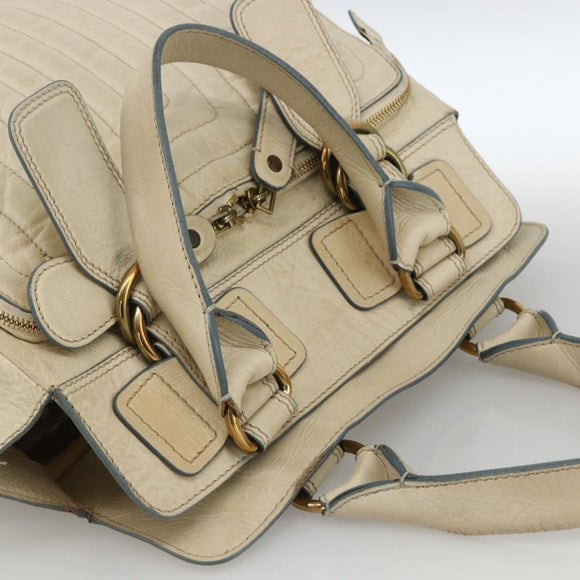 Chloe Tote Bag Leather Ivory Gold Auth 173609
