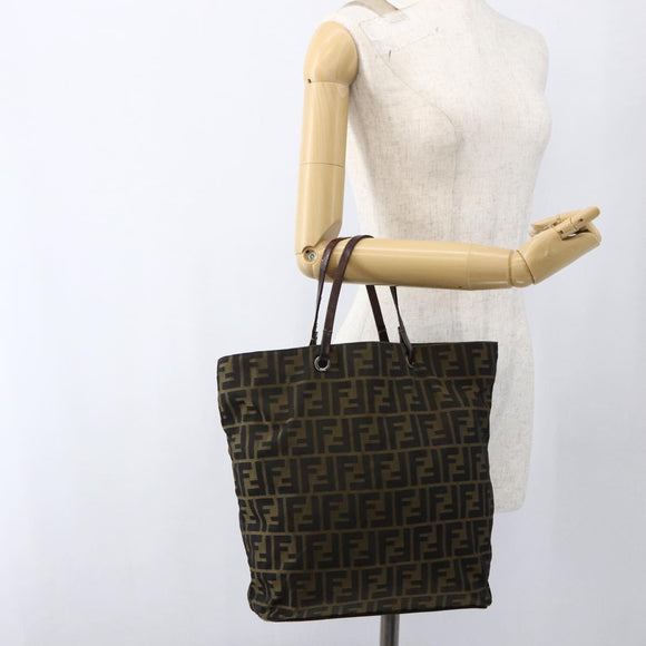 FENDI Zucca Canvas Tote Bag Brown Black Auth 173613