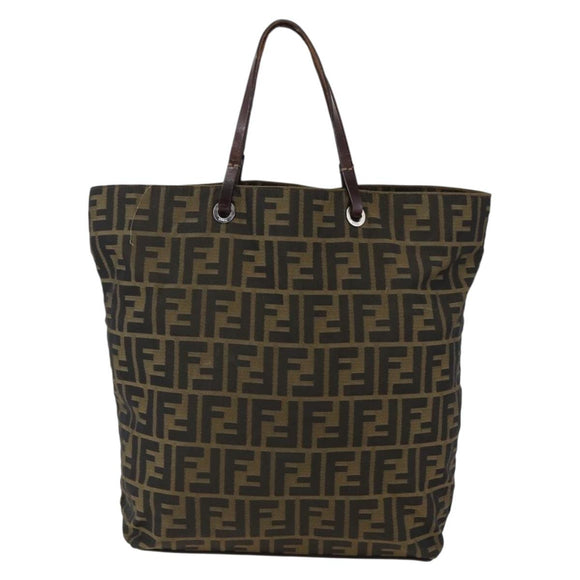 FENDI Zucca Canvas Tote Bag Brown Black Auth 173613