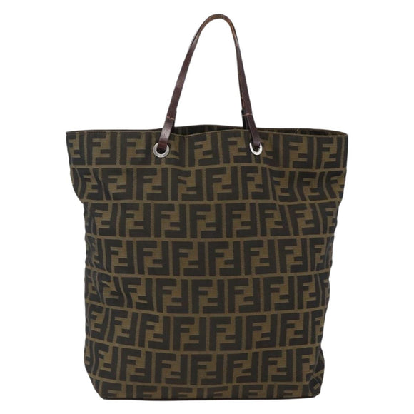 FENDI Zucca Canvas Tote Bag Brown Black Auth 173613