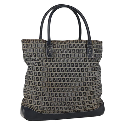 FENDI Zucchino Canvas Tote Bag Navy Silver Auth 173614