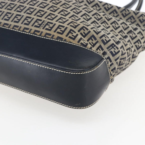 FENDI Zucchino Canvas Tote Bag Navy Silver Auth 173614