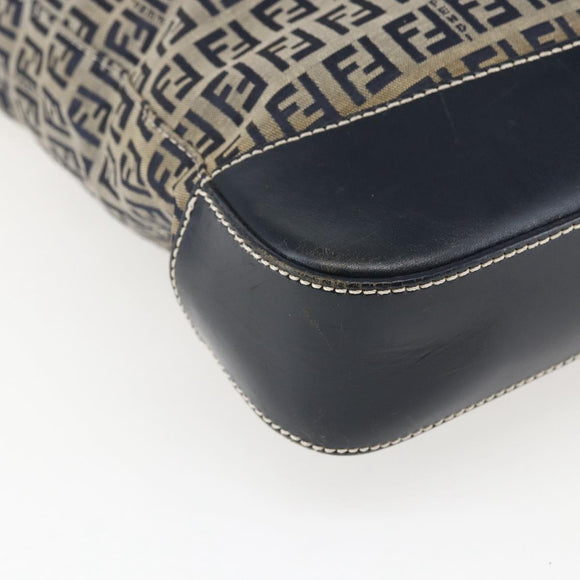 FENDI Zucchino Canvas Tote Bag Navy Silver Auth 173614