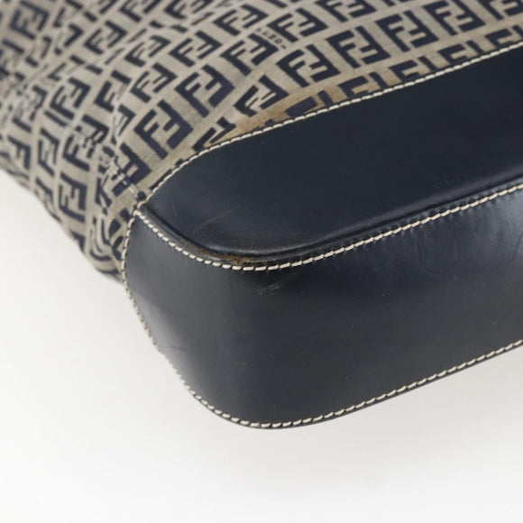 FENDI Zucchino Canvas Tote Bag Navy Silver Auth 173614