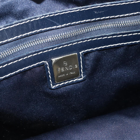 FENDI Zucchino Canvas Tote Bag Navy Silver Auth 173614