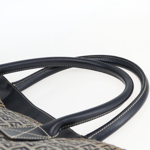 FENDI Zucchino Canvas Tote Bag Navy Silver Auth 173614