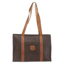 CELINE Macadam Canvas Tote Bag PVC Leather Brown Gold Auth 173615-13