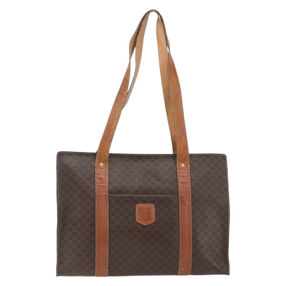 CELINE Macadam Canvas Tote Bag PVC Leather Brown Gold Auth 173615
