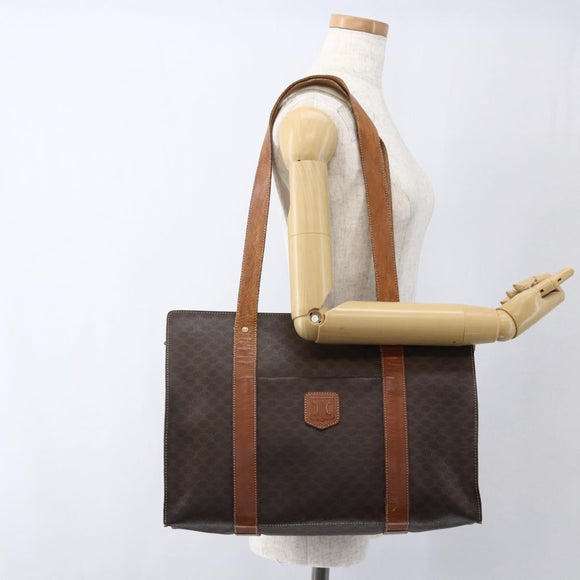 CELINE Macadam Canvas Tote Bag PVC Leather Brown Gold Auth 173615
