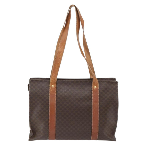 CELINE Macadam Canvas Tote Bag PVC Leather Brown Gold Auth 173615