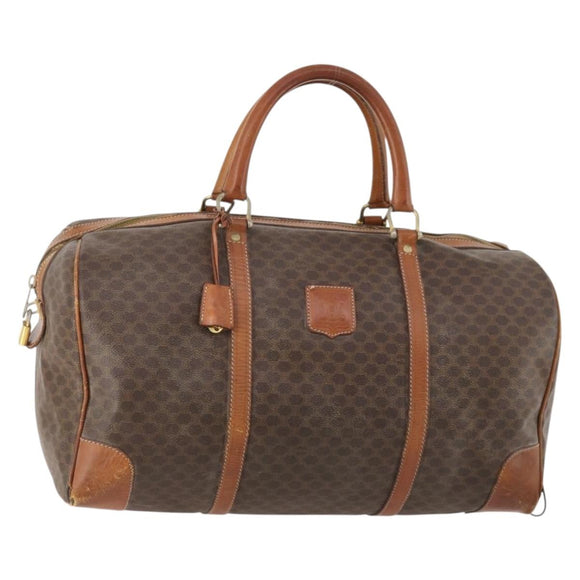 CELINE Macadam Canvas Boston Bag PVC Leather Brown Gold Auth 173617