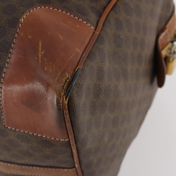 CELINE Macadam Canvas Boston Bag PVC Leather Brown Gold Auth 173617