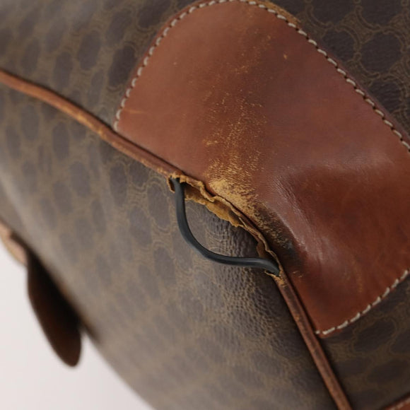 CELINE Macadam Canvas Boston Bag PVC Leather Brown Gold Auth 173617