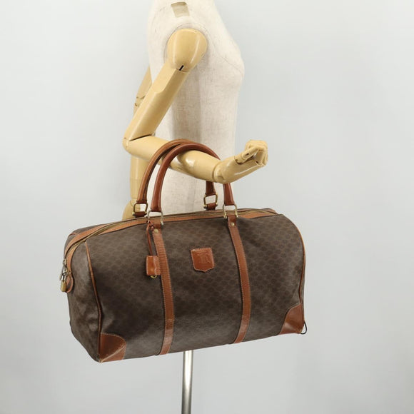 CELINE Macadam Canvas Boston Bag PVC Leather Brown Gold Auth 173617