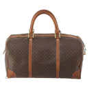 CELINE Macadam Canvas Boston Bag PVC Leather Brown Gold Auth 173617-2