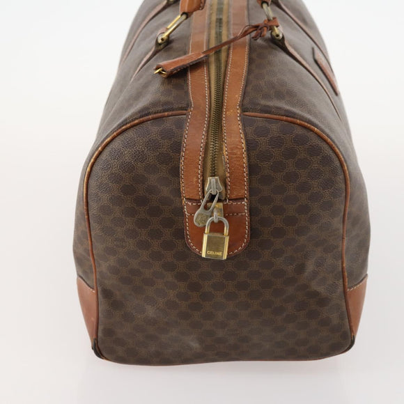CELINE Macadam Canvas Boston Bag PVC Leather Brown Gold Auth 173617