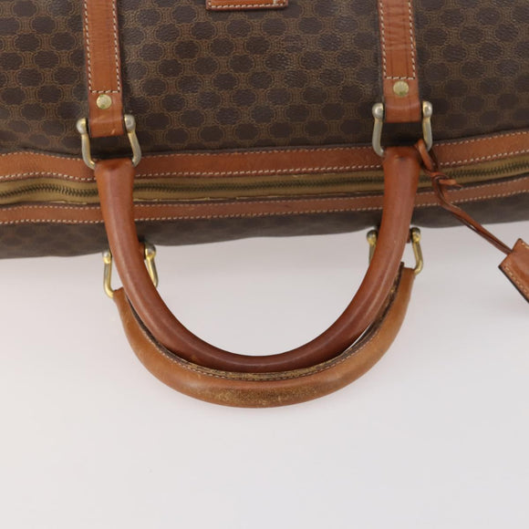 CELINE Macadam Canvas Boston Bag PVC Leather Brown Gold Auth 173617