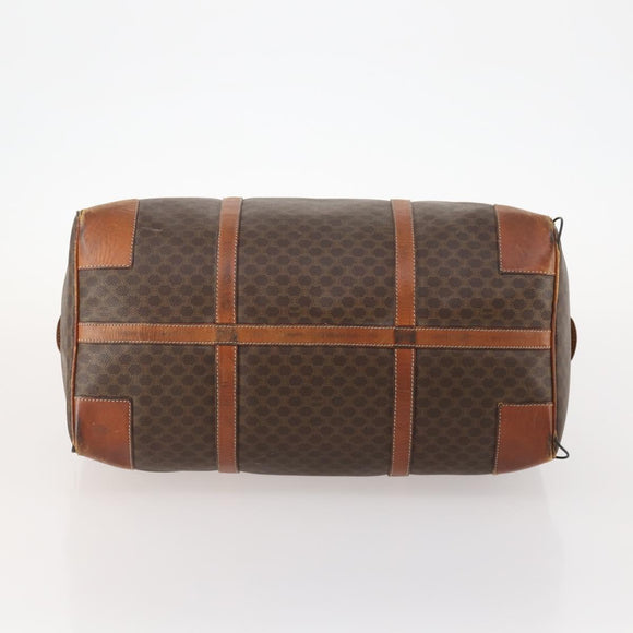 CELINE Macadam Canvas Boston Bag PVC Leather Brown Gold Auth 173617