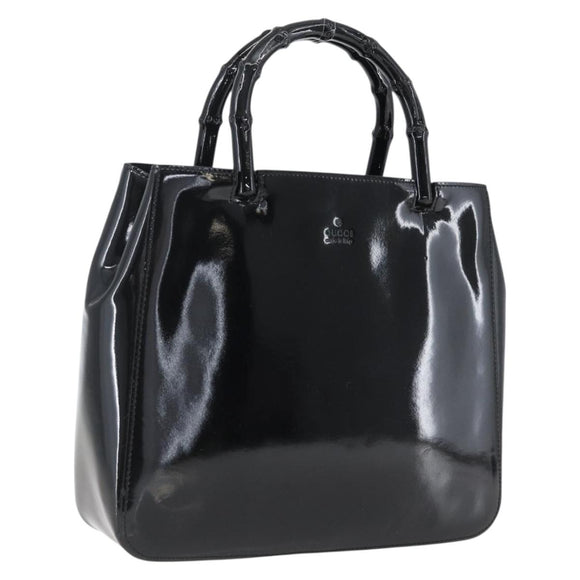 GUCCI Bamboo Hand Bag Patent leather Black 002 1061 Auth 173619