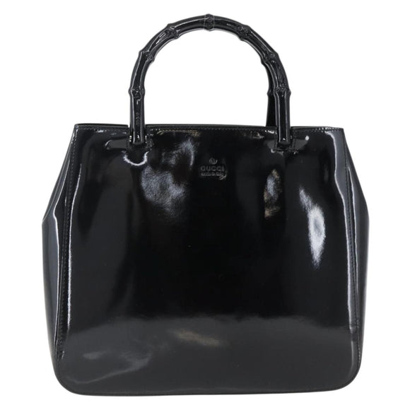 GUCCI Bamboo Hand Bag Patent leather Black 002 1061 Auth 173619
