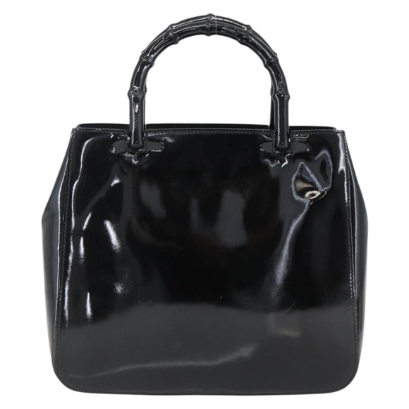GUCCI Bamboo Hand Bag Patent leather Black 002 1061 Auth 173619
