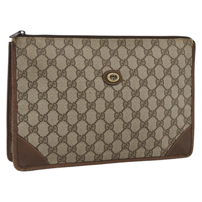 GUCCI GG Supreme Pouch PVC Beige Gold 89 01 029 Auth 173621