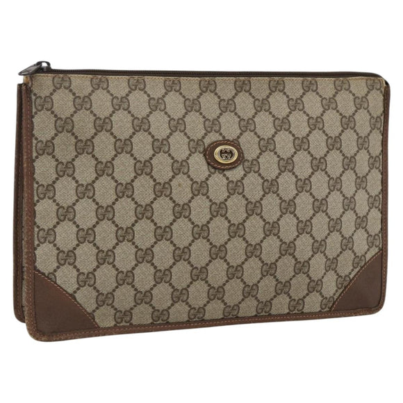 GUCCI GG Supreme Pouch PVC Beige Gold 89 01 029 Auth 173621