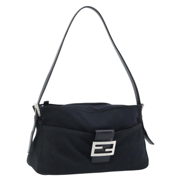FENDI Mamma Baguette Shoulder Bag Black Silver Auth 173630